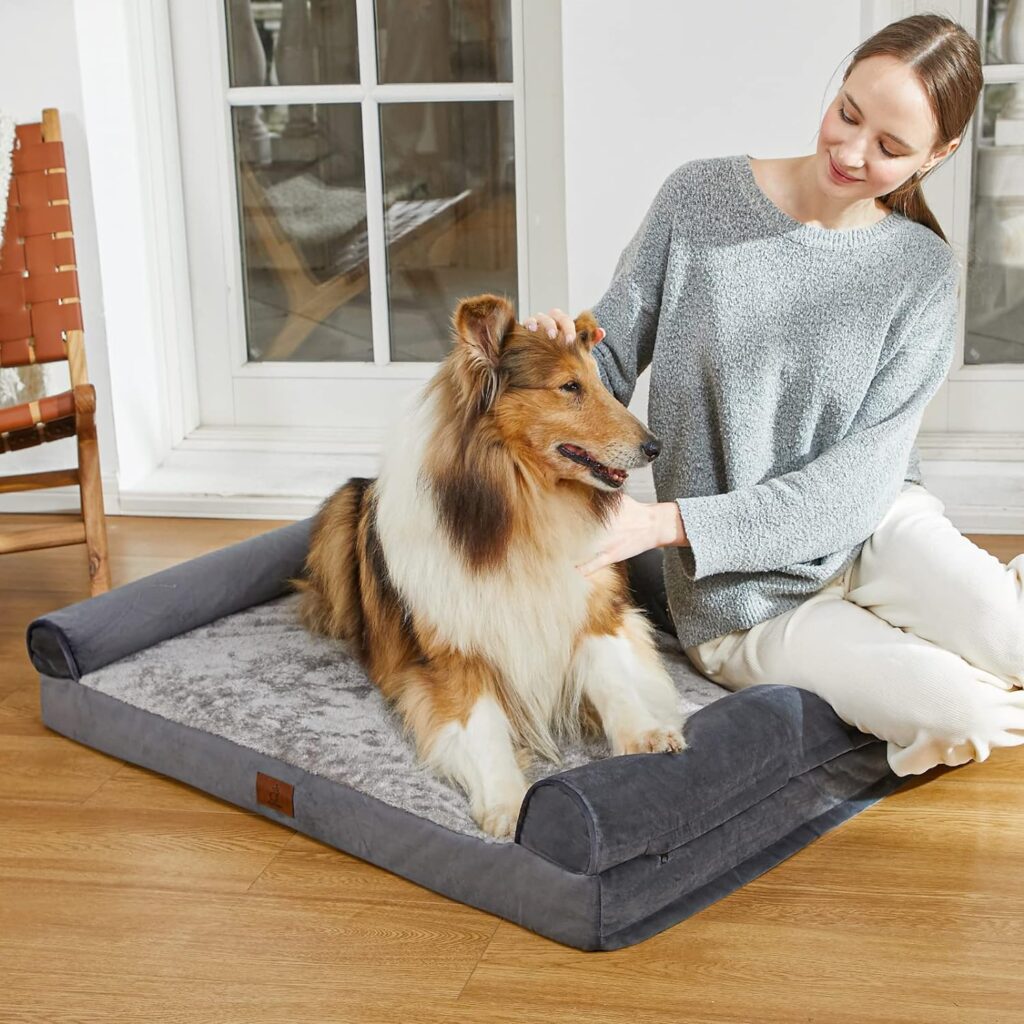 Mesa Lemon Extra Large Dog Bed, Washable Dog Bed with Removable Cover, Orthopedic Waterproof Dog Bed, Memory Foam Bolster Dog Sofa with Nonskid Bottom, Dog Bed