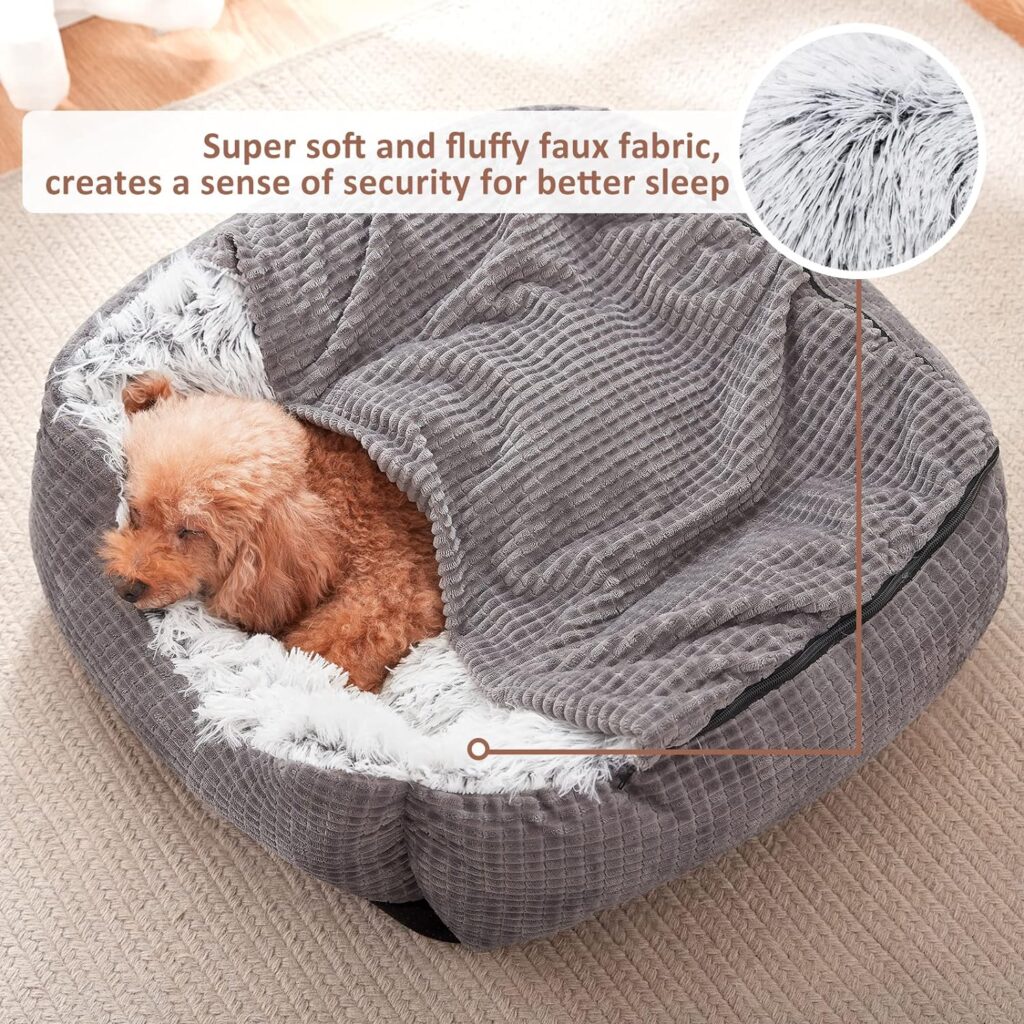 MIXJOY Dog Beds for Small Dogs, Rectangle Cave Hooded Blanket Puppy Bed, Luxury Orthopedic Cat Beds for Indoor Cats, Warmth and Machine Washable (20 inches, Grey)
