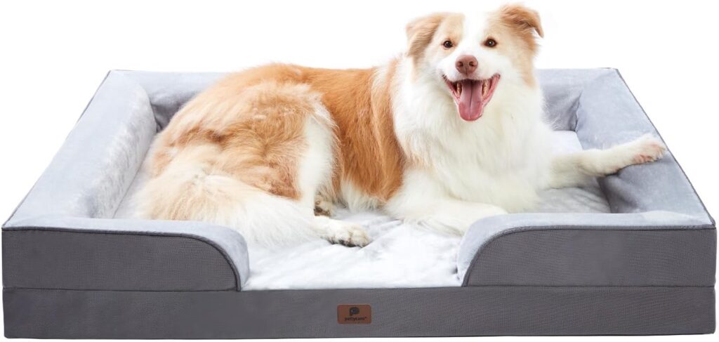 Orthopedic Dog Bed for Large Dogs, Bolster Egg Crate Foam Dog Sofa with Waterproof Removable Washable Cover, Non-Slip Bottom, Extra Head and Neck Support, Cozy Flannel